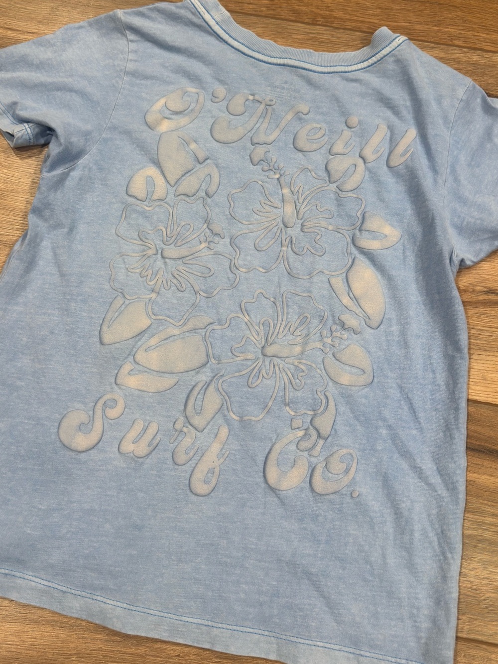 O’NEILL Casual Baby Blue Hawaiian Surf Wear Floral Graphic T-shirt | Size XS
